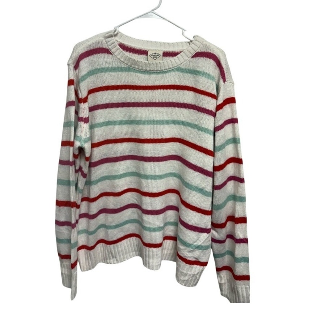 St Johns Bay Womens XXL Multi Stripe Crewneck Sweater Red Pink Mint White NEW